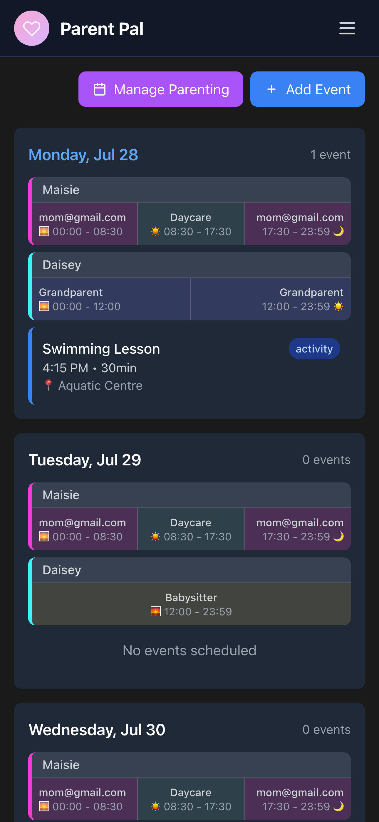 BirdNest Families Calendar